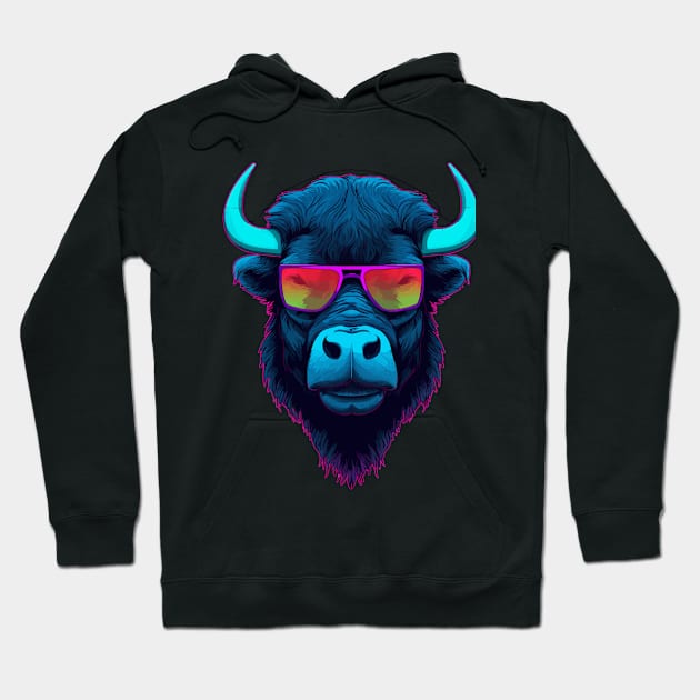 Retro Synth Style Buffalo Bison Buffalooooo Hoodie by Brobocop